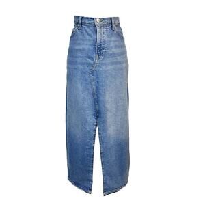 GAP Women's Long Maxi Denim Jean Skirt size 10 30 Front Slit Stretch Boho Hippie